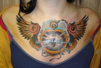 Looking for unique Joshua Bowers Tattoos?  Love Hurts Pocket Watch chest piece